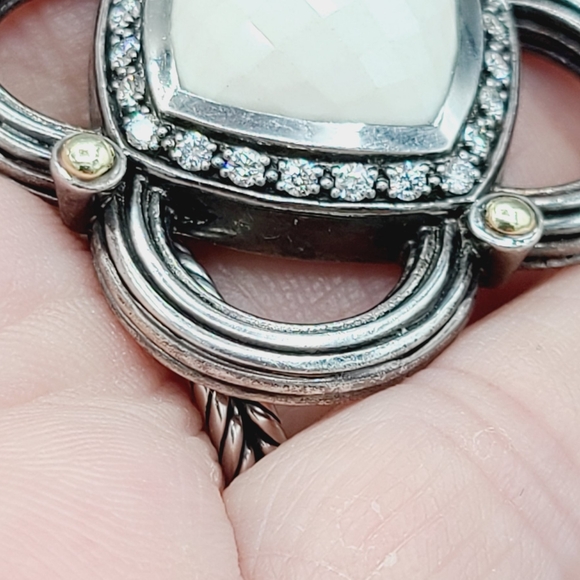 David Yurman Renaissance White Agate Diamond Pendant Enhancer With Gold - Picture 10 of 16